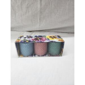 Set of 3 new rolled bees wax candles pink blue green short candles boxed 1a